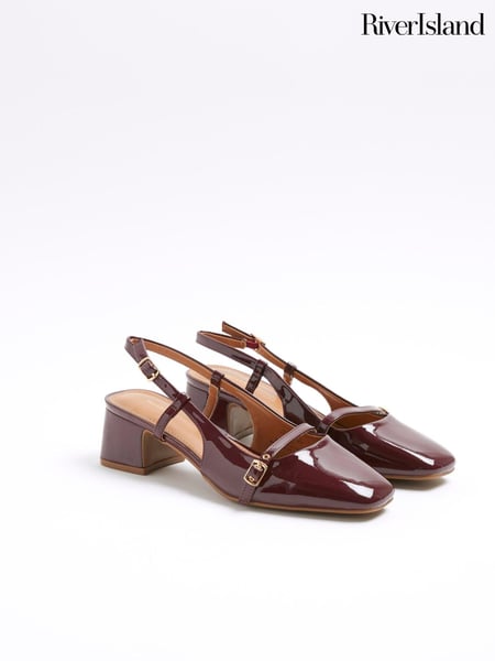 River Island Red Buckle Strap Sling Back Block Heels (AE6079) | € 28