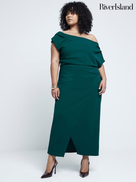 River Island Green Curve Drape Asym Wrap Midi Dress (AE6089) | € 31
