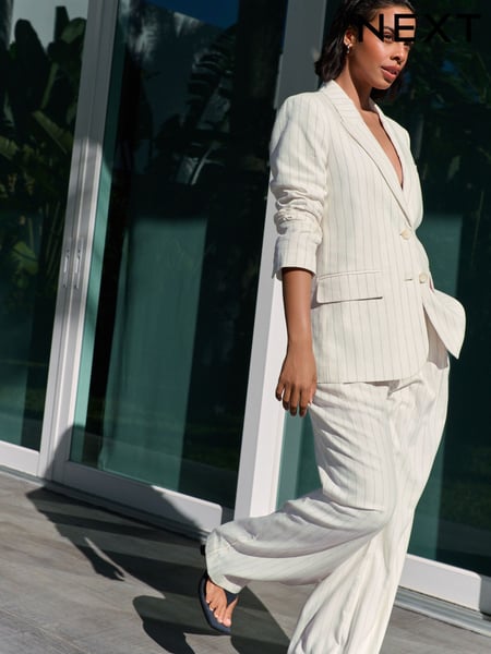 Black & White Striped Single Breasted Blazer with Linen (AF2292) | € 90