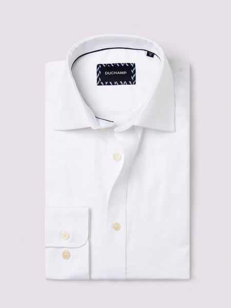 Duchamp White Duchamp Mens Royal Herringbone 100% Cotton Shirt (AF7103) | € 139