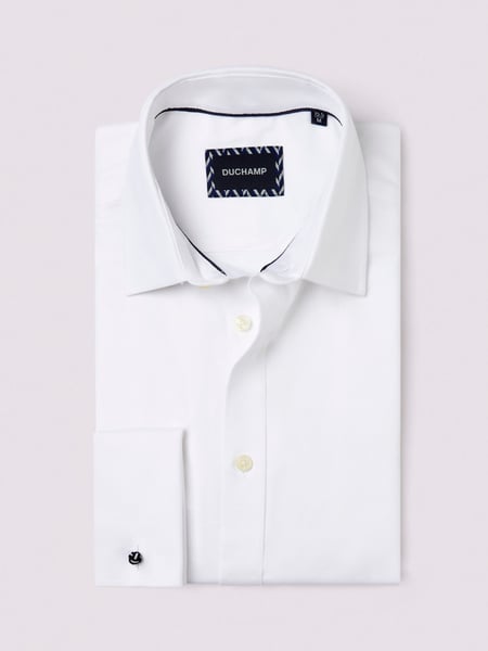 Duchamp White Duchamp Mens Royal Twill Double Cuff White 100% Cotton Shirt (AF7109) | € 154