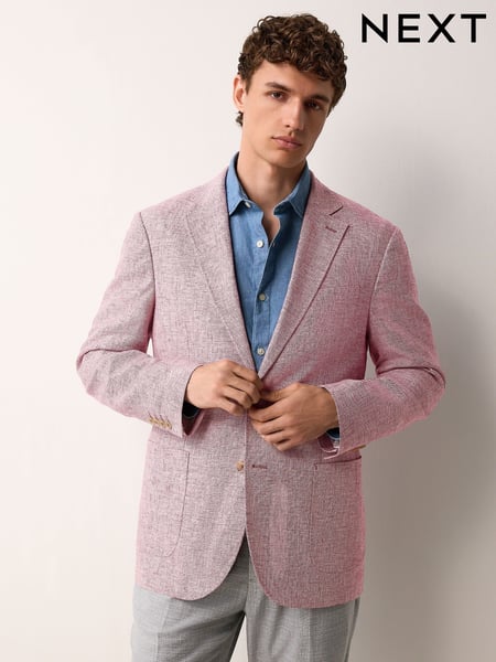 Pink Regular Fit Textured Linen Blend Blazer (AF7213) | € 133