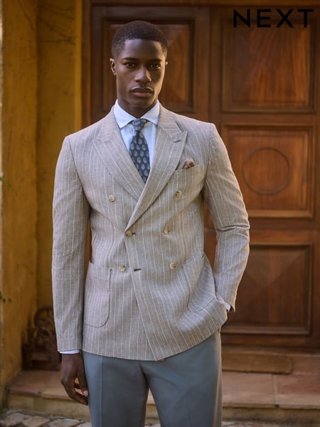 Neutral Regular Fit Linen Blend Stripe Blazer (AF7226) | € 148
