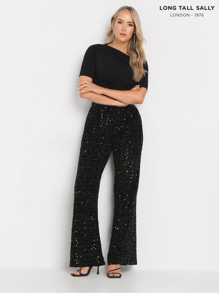 Long Tall Sally Black Velvet Sequin Trousers (AF7329) | € 36