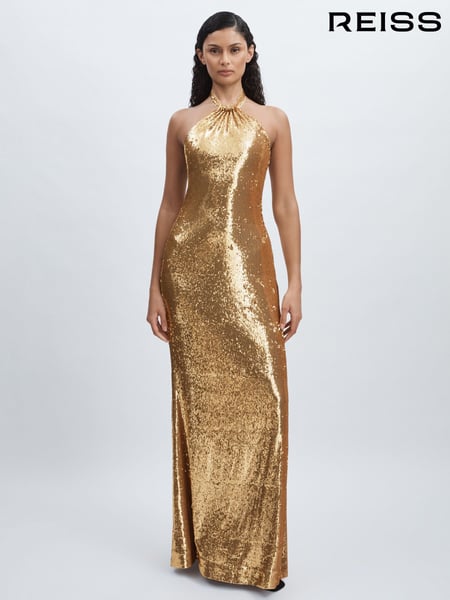 Halston Sequin Halterneck Maxi Dress (AF7465) | € 945