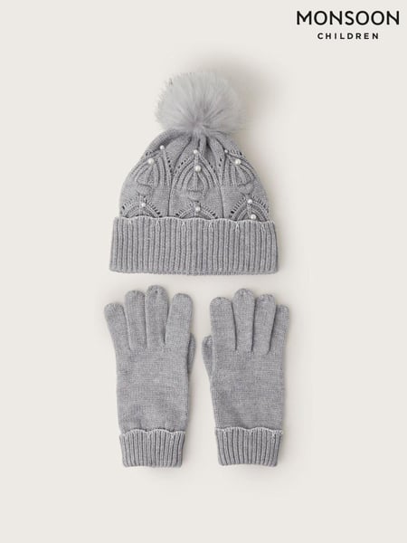 Monsoon Grey Rosa Scallop Hat and Gloves Set (AF7494) | € 41 - € 42