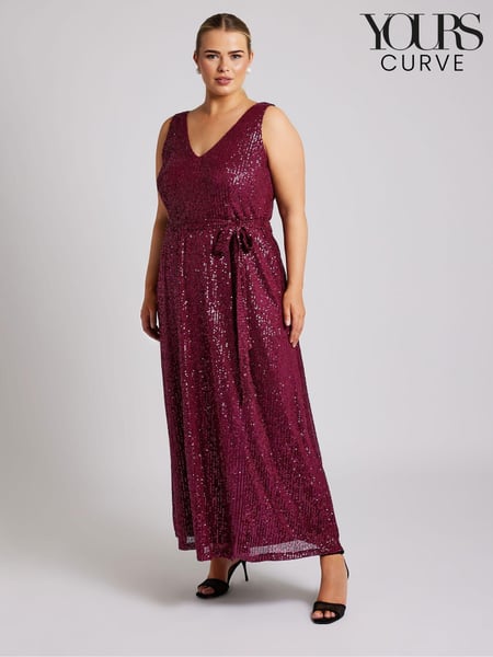 Yours Curve Red London Sequin V-Neck Maxi Dress (AF7663) | € 54