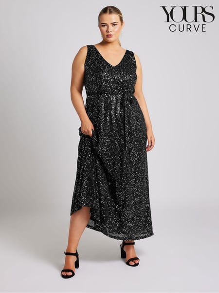 Yours Curve Black London Sequin V-Neck Maxi Dress (AF7675) | € 54