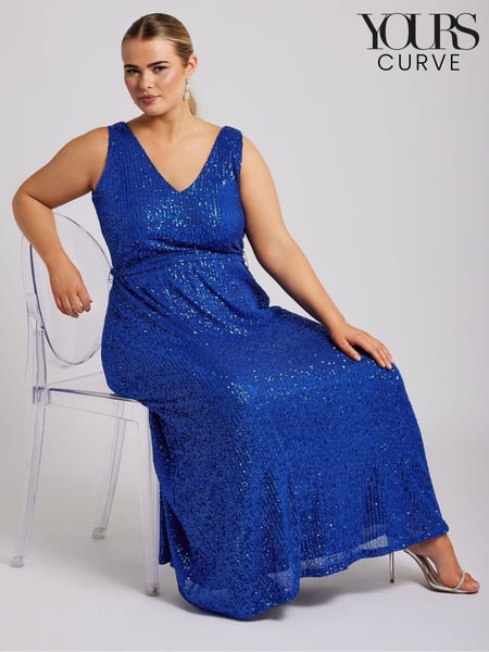 Yours Curve Blue London Sequin V-Neck Maxi Dress (AF7677) | € 54