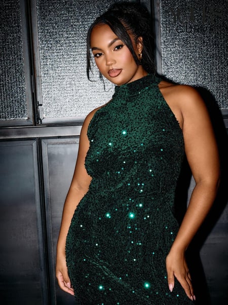 Yours Curve Green London Sequin Velvet Choker Dress (AF7683) | € 68