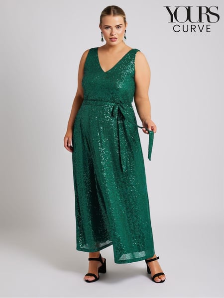 Yours Curve Green London Sequin V-Neck Maxi Dress (AF7684) | € 54