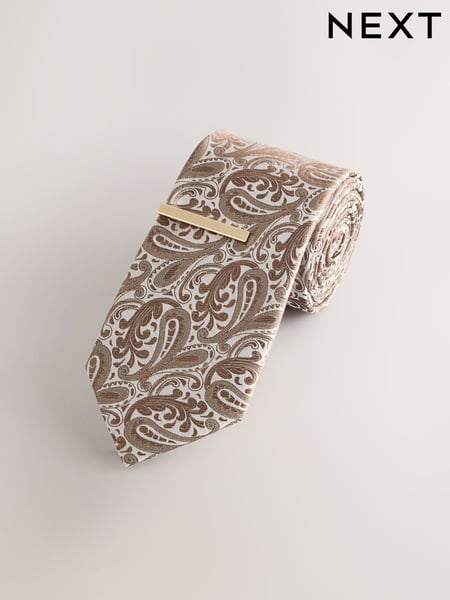 Gold Paisley Tie With Tie Clip (AF7701) | € 24