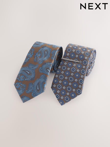 Brown/Navy Design Ties And Clips 2 Pack (AF7719) | € 33