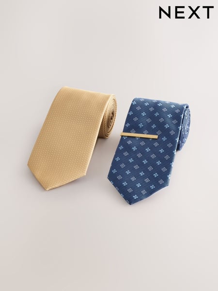 Yellow/Blue Textured Ties And Clips 2 Pack (AF7722) | € 33
