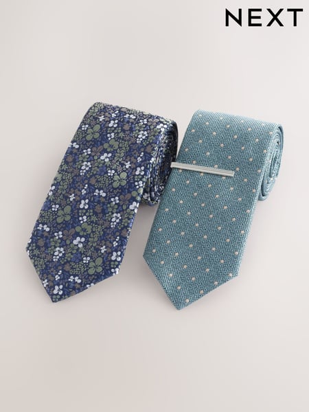 Blue Floral/Polka Dot Design Design Ties And Tie Clips 2 Pack (AF7724) | € 33
