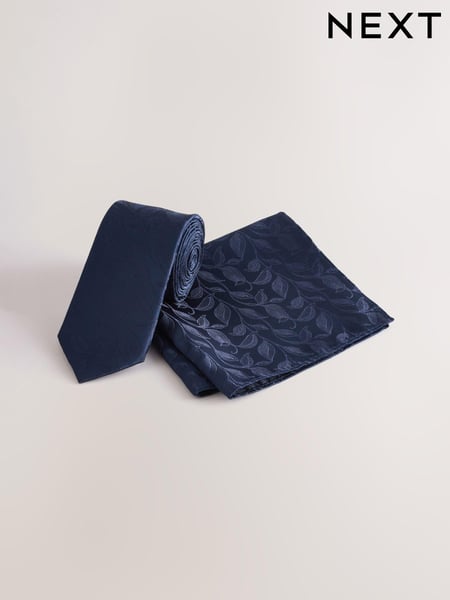 Navy Blue Slim Tie And Pocket Square Set (AF7808) | € 24