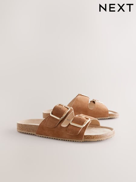 Hellbraun - Suede Buckle Sliders Slippers (AF7850) | 41 €