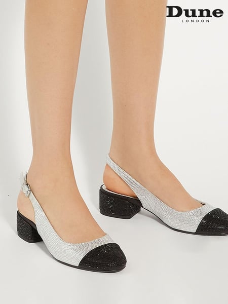 Dune London Silver/Black Casing Sling Back Block Heel Sandals (AG1658) | € 58