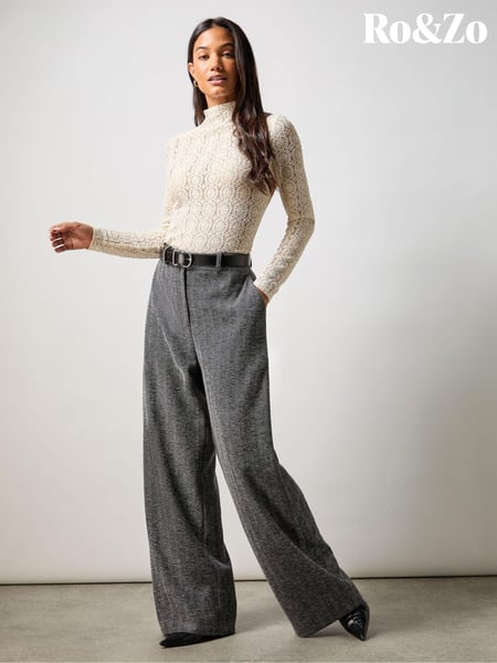 Ro&Zo Grey Herringbone Wide Leg Trousers (AG2201) | € 77