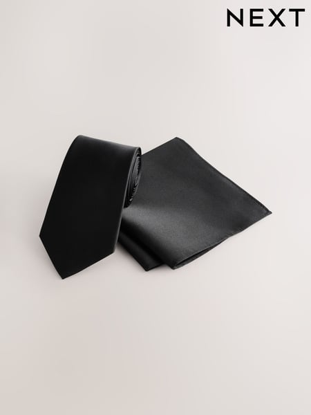 Black Silk Tie And Pocket Square Set (AG2273) | € 42