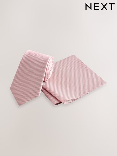 Pink Textured Tie And Pocket Square Set (AG2276) | € 42