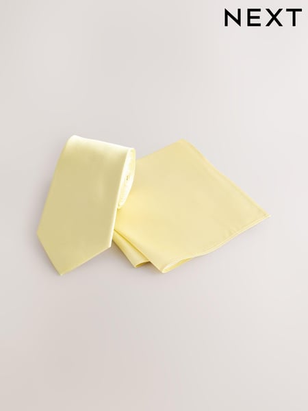 Yellow Silk Tie And Pocket Square Set (AG2278) | € 42