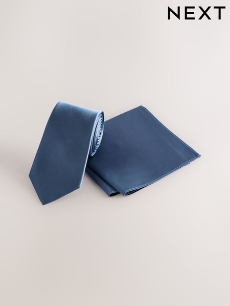 Blue Silk Tie And Pocket Square Set (AG2280) | € 42
