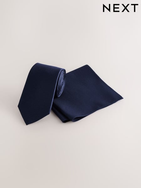 Navy Textured Tie And Pocket Square Set (AG2282) | € 42
