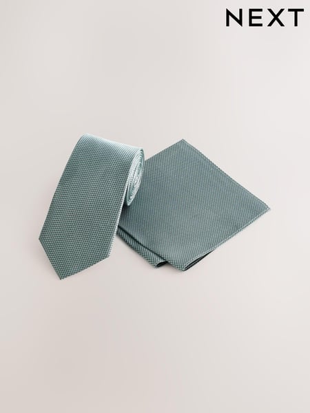 Sage Textured Tie And Pocket Square Set (AG2283) | € 42