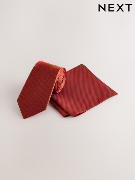 Rust Textured Tie And Pocket Square Set (AG2284) | € 42