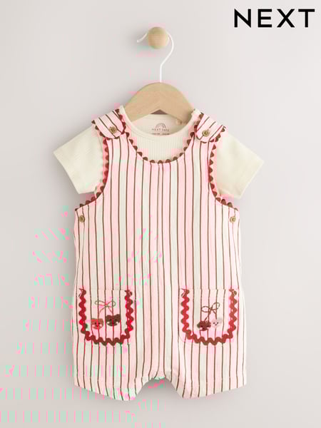 Red Stripe Cherry Baby Short Sleeve Bodysuit and Dungarees Set (0mths-2yrs) (AG2698) | € 30 - € 33