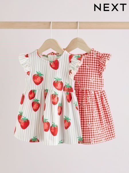 Red/ Blue Strawberry Gingham Print Jersey Baby Dresses 2 Pack (0mths-3yrs) (AG2883) | € 20 - € 23