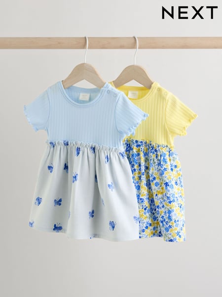 Blue/ Yellow Flower Jersey Baby Dresses 2 Pack (0mths-3yrs) (AG2886) | € 21 - € 24