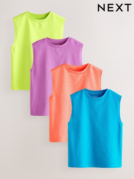 Blue/Green/Coral/Purple Fluro Tank Vest 4 Pack (3-16yrs) (AG3068) | € 21 - € 30