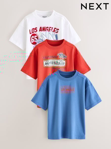 Red/Blue/White Truck Relaxed Fit Graphic Print Short Sleeve 100% Cotton T-Shirts 3 Pack (3-16yrs) (AG3089) | € 28 - € 37