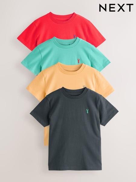 Red/Blue/Yellow/Charcoal Short Sleeve Stag Embroidered T-Shirts 4 Pack (3-16yrs) (AG3090) | € 28 - € 37