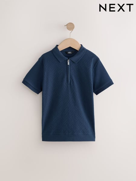 Navy Blue 100% Cotton Textured Short Sleeve Polo Shirt (3-16yrs) (AG3383) | € 14 - € 21