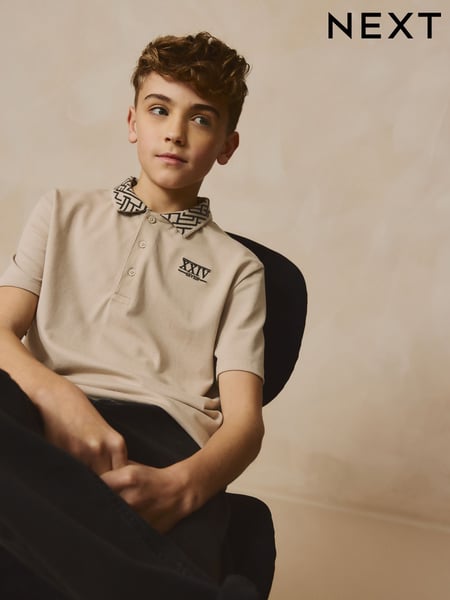 Stone Geo Collar Short Sleeve Polo Shirt (3-16yrs) (AG3390) | € 14 - € 21