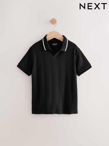 Black Textured Short Sleeve 100% Cotton Polo Shirt (3-16yrs) (AG3396) | € 14 - € 21