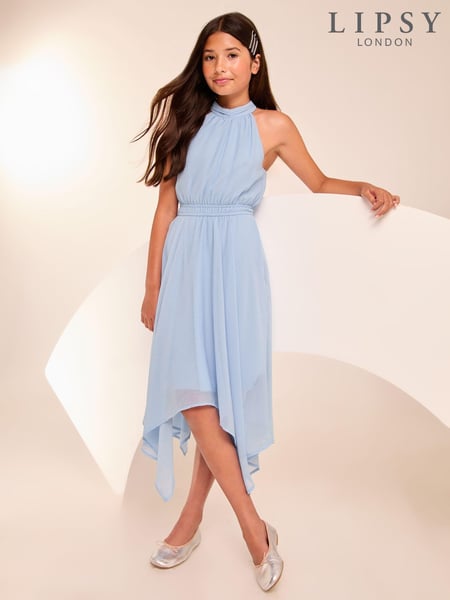 Lipsy Blue Hanky Hem Halter Occasion Dress (7-16yrs) (AG3486) | € 59 - € 72