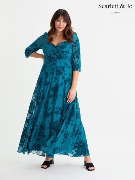 Scarlett & Jo Blue Elizabeth Velvet Flocked Mesh Maxi Gown (AG3647) | € 172
