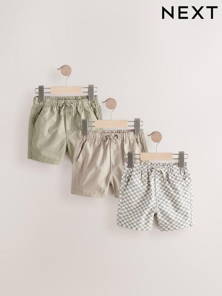 Sage/Stone/Neutral Check Pull On Shorts 3 Pack (3mths-7yrs) (AG3813) | € 23 - € 28