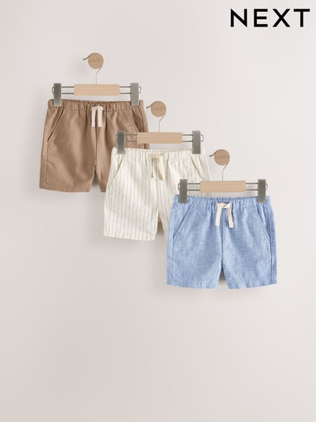 Chambray/Tan/Ecru Stripe Linen Blend Shorts 3 Pack (3mths-7yrs) (AG3820) | € 29 - € 35