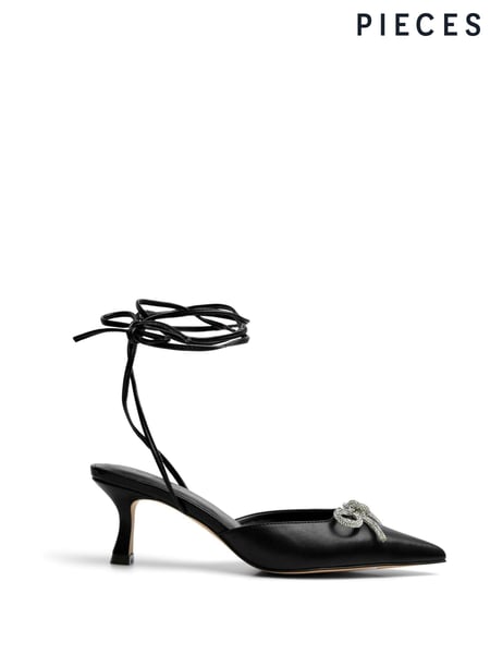 PIECES Black Tie Up Bow Pointed Court Heeled Sandals (AG4065) | € 37