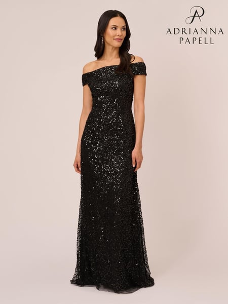 Adrianna Papell Off Shoulder Bead Black Dress (AG4089) | € 233