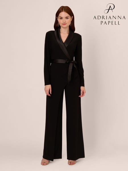 Adrianna Papell Jersey Combo Tuxedo Black Jumpsuit (AG4098) | € 132