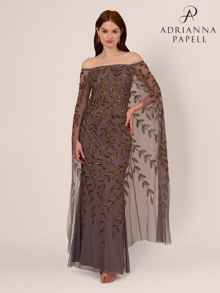 Adrianna Papell Purple Bead Cape Long Dress (AG4099) | € 279