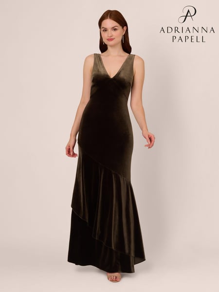 Adrianna Papell Green Velvet Flounce Hem Gown (AG4116) | € 155
