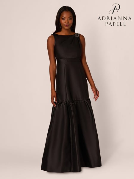 Adrianna Papell Mikado Flounce Shirred Black Gown (AG4117) | € 271