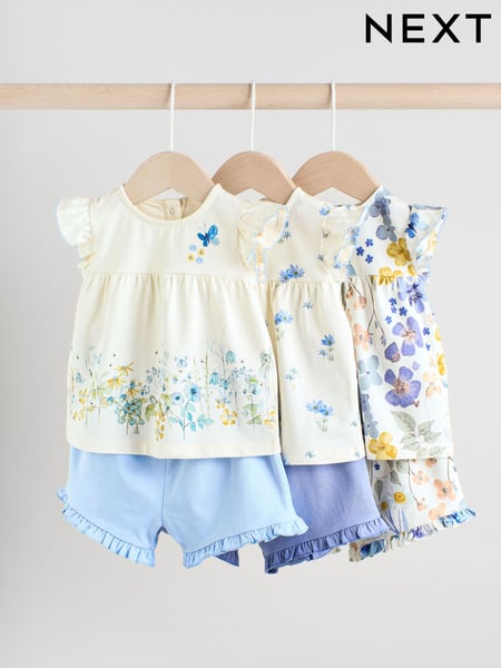 Blue/White Floral Baby Frill T-Shirt and Shorts Set 6 Piece (AG4405) | € 43 - € 45
